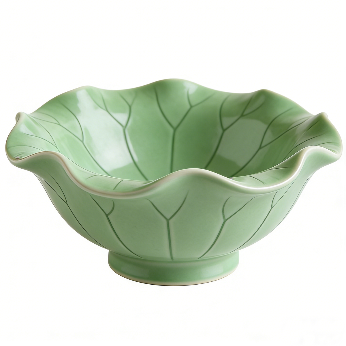 Green Lotus Leaf Shaped Ceramic Bowl