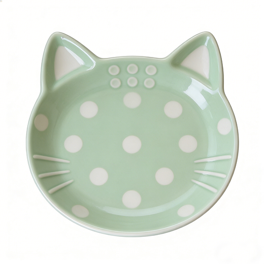 Light Green Cat Shaped Polka Dot Ceramic Plate