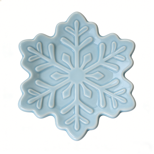 Light Blue Snowflake Shaped Embossed Ceramic Plate