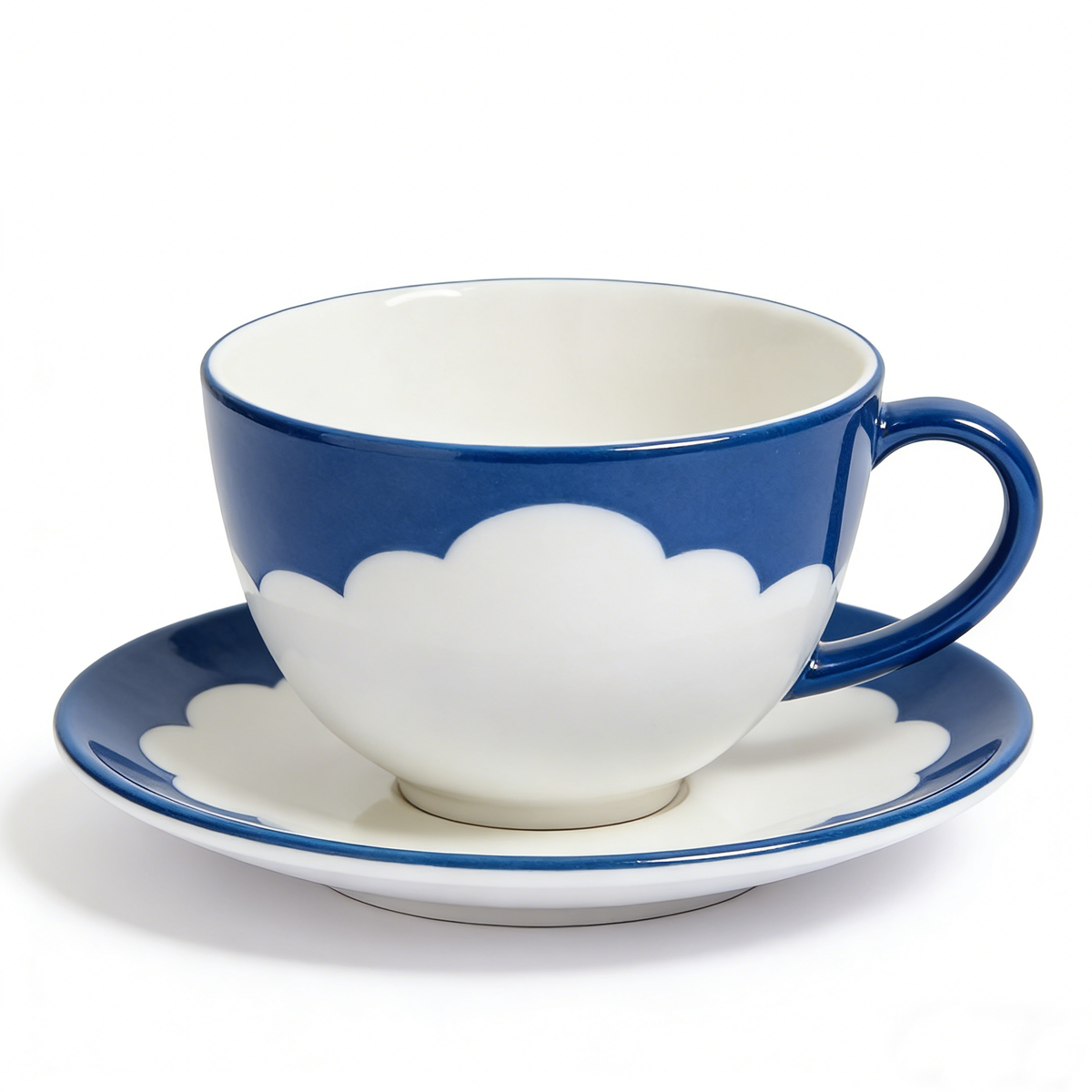 Blue White Cloud Pattern Ceramic Cup and Saucer Set