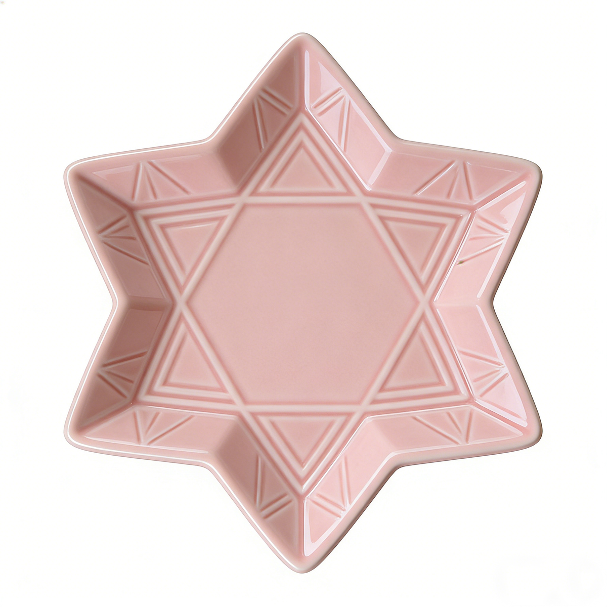 Pink Hexagram Shaped Geometric Embossed Ceramic Plate