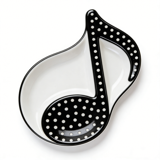 Black & White Music Note Shaped Polka Dot Ceramic Plate