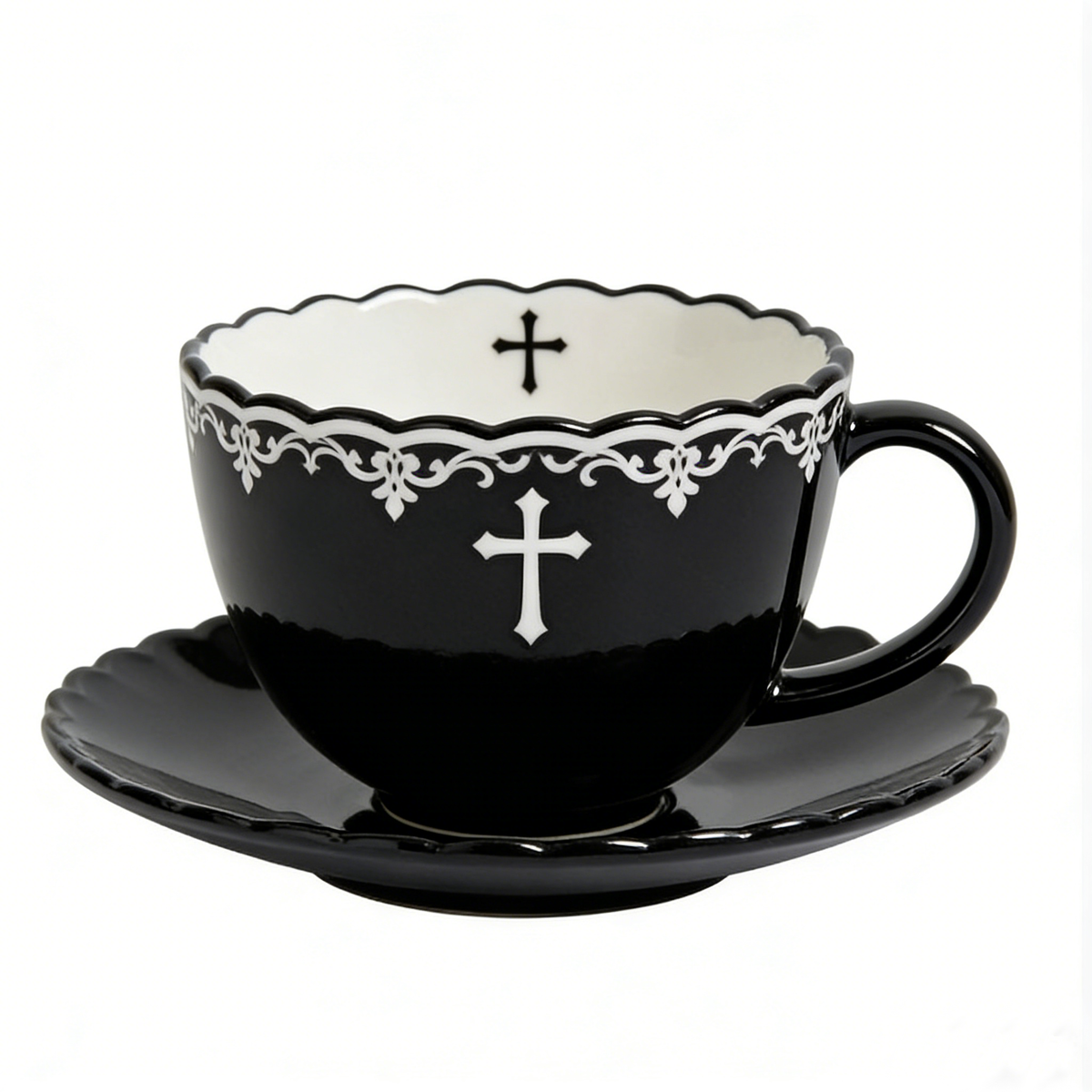 Black Cross Lace Ceramic Cup