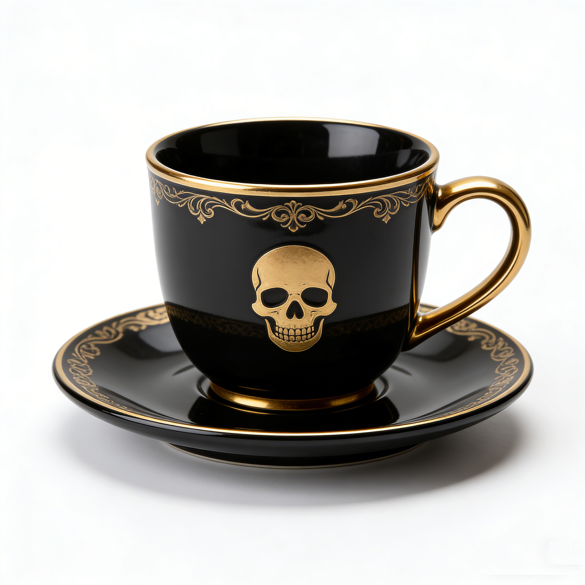 Black & Gold Skull Ceramic Cup