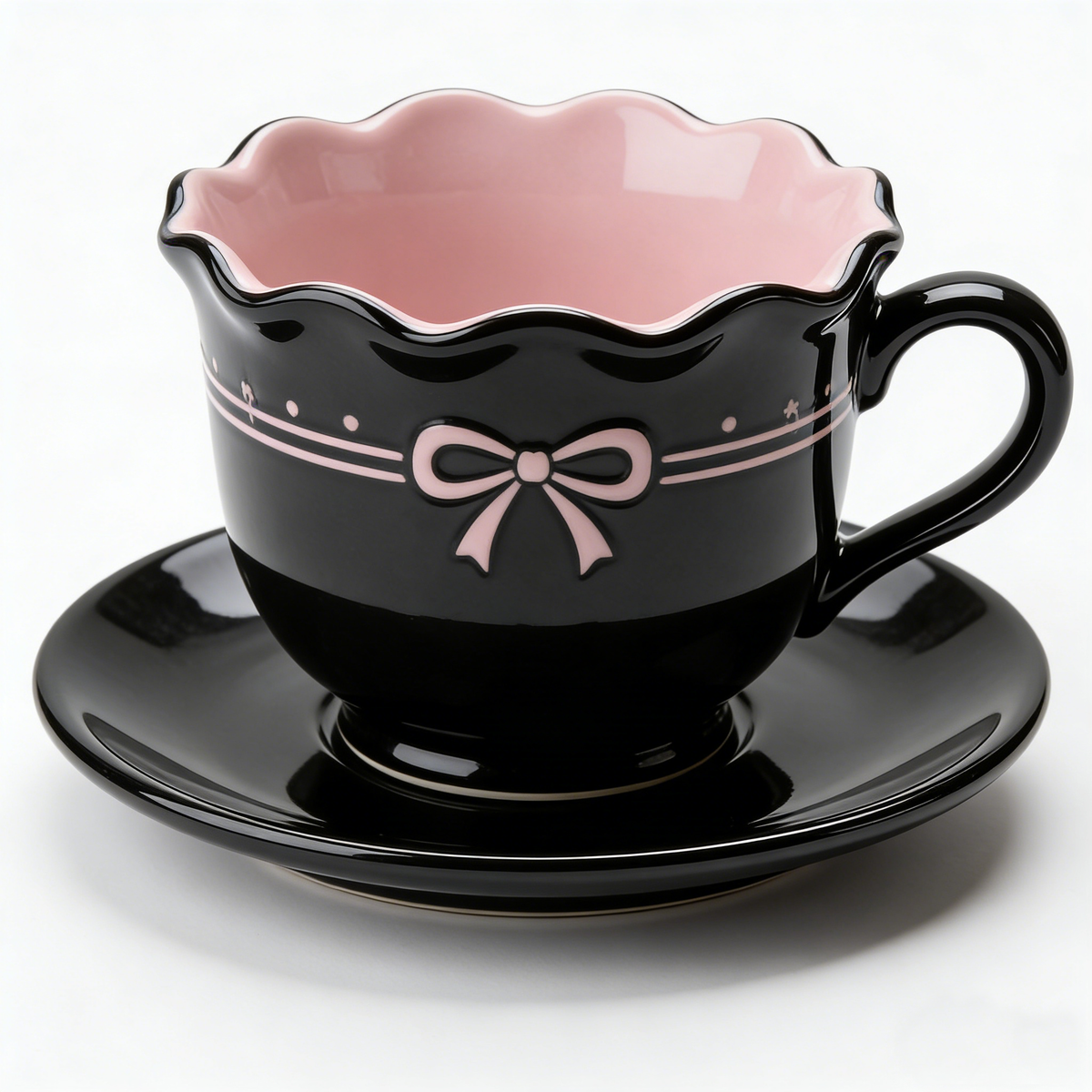 Black & Pink Bow Ruffled Cup