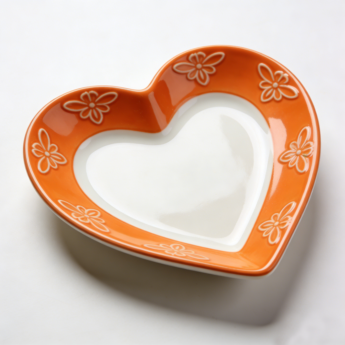 Orange Heart Floral Embossed Ceramic Plate