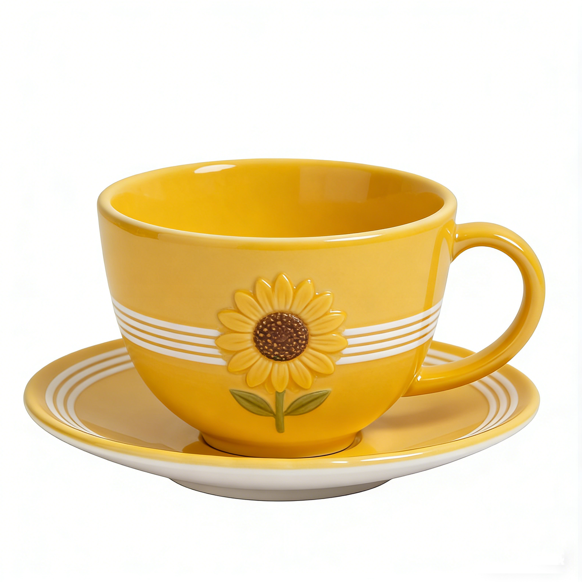 Sunflower Embossed Ceramic Cup and Saucer Set