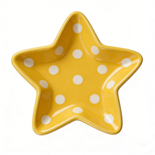 Yellow Star Shaped Polka Dot Ceramic Plate