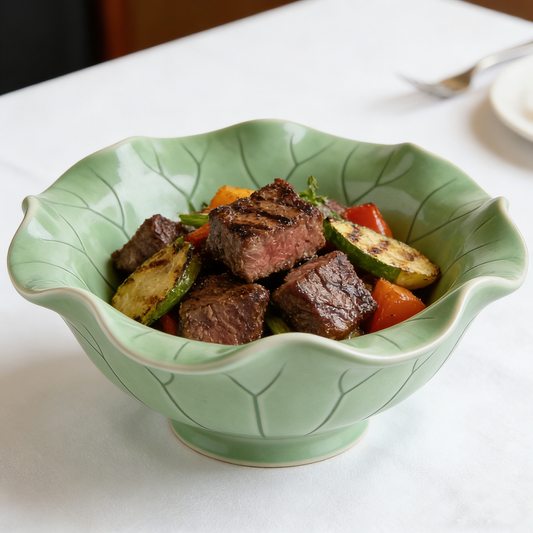 Green Lotus Leaf Shaped Ceramic Bowl