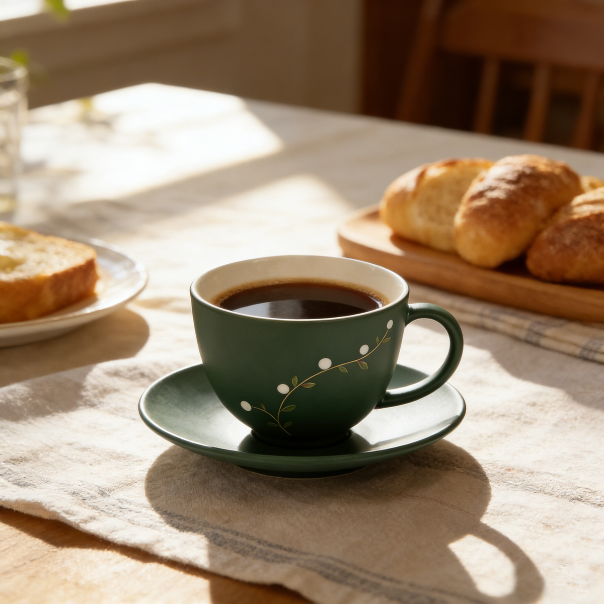 Dark Green Berry Branch Ceramic Cup and Saucer Set