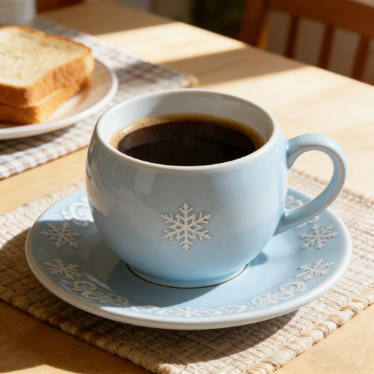 Light Blue Snowflake Embossed Ceramic Cup and Saucer Set