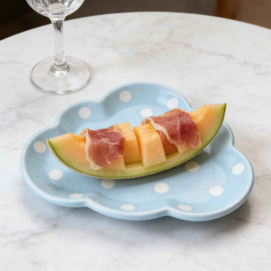 Light Blue Cloud Shaped Polka Dot Ceramic Plate