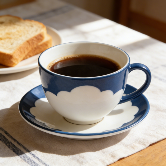 Blue White Cloud Pattern Ceramic Cup and Saucer Set
