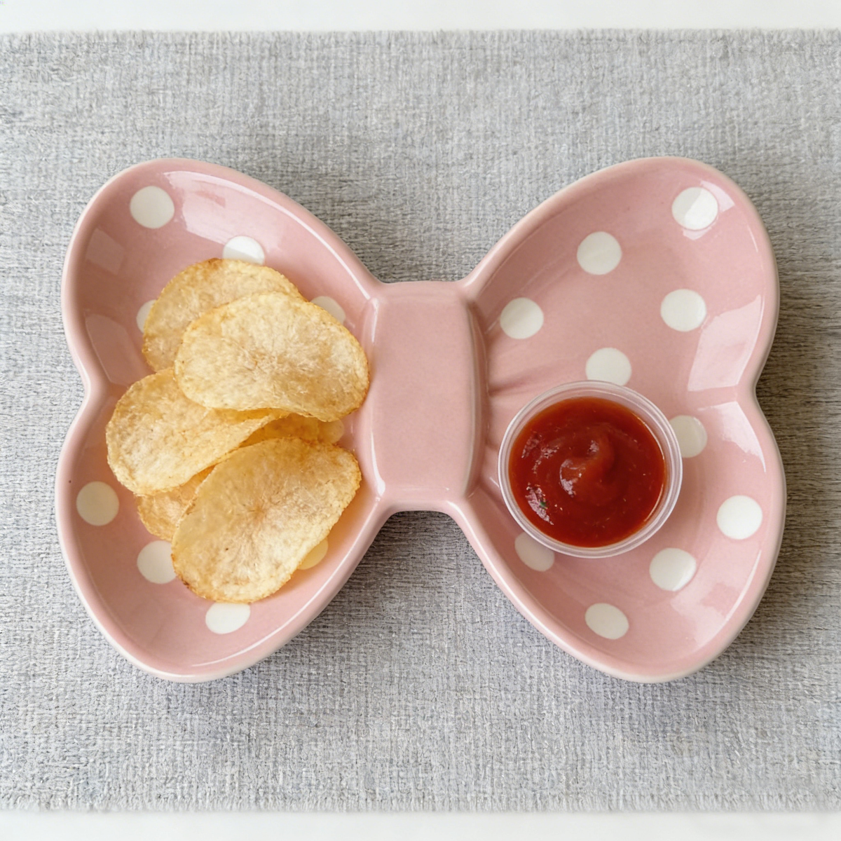 Pink Bow Shaped Polka Dot Ceramic Plate