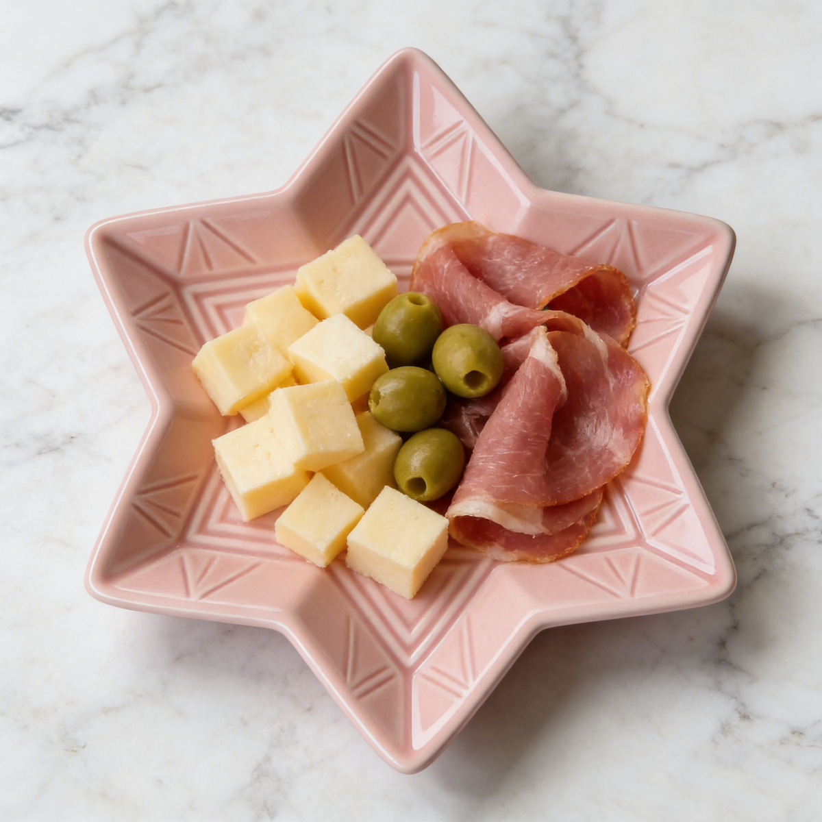 Pink Hexagram Shaped Geometric Embossed Ceramic Plate