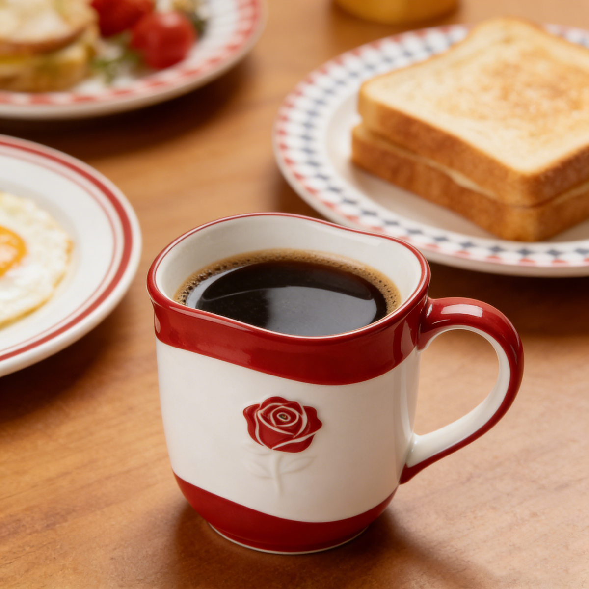 Red Rose Embossed Wave Rim Ceramic Mug
