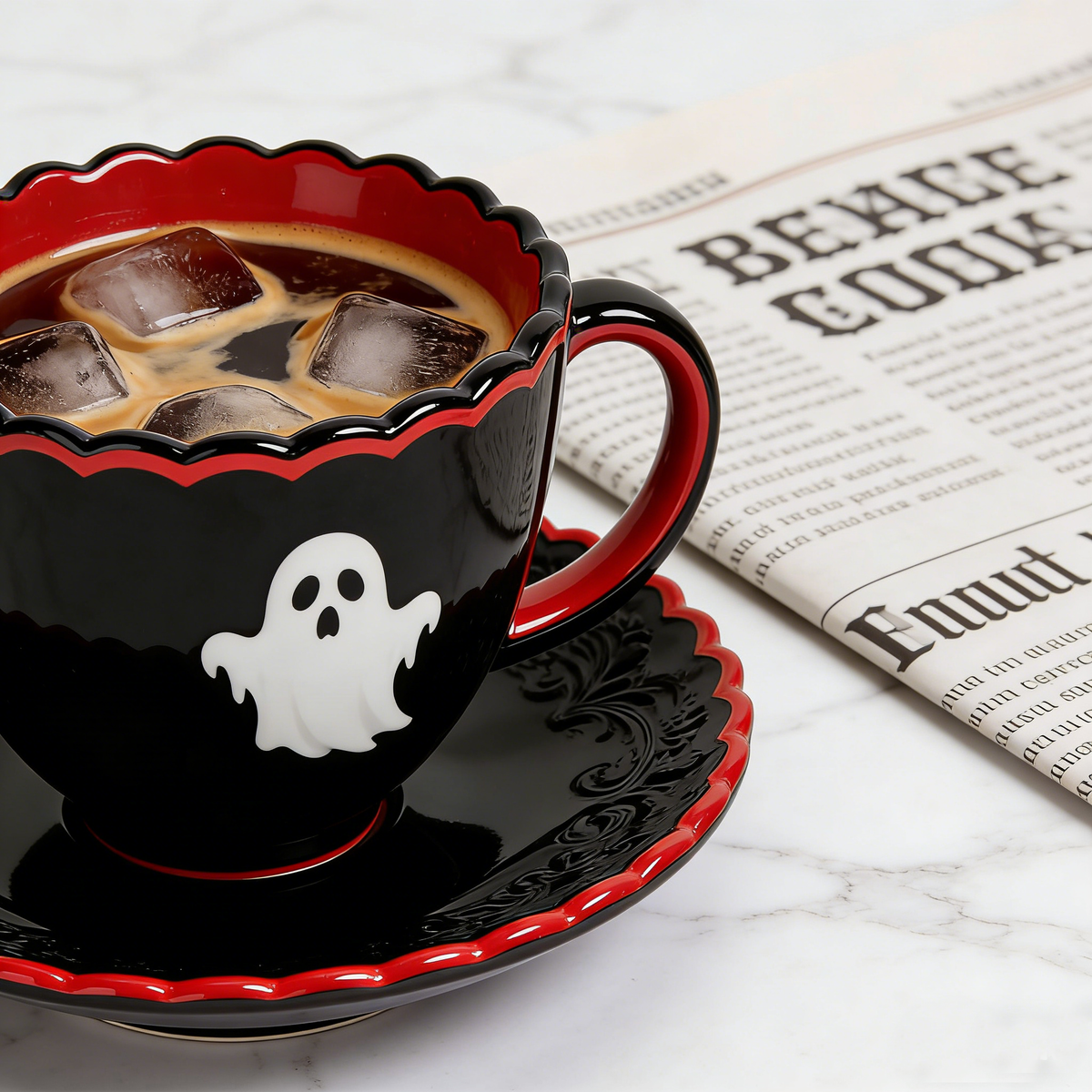 Black & Red Ghost Scalloped Cup