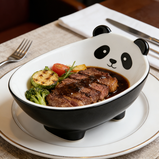 Cute Panda Boat-Shaped Ceramic Bowl