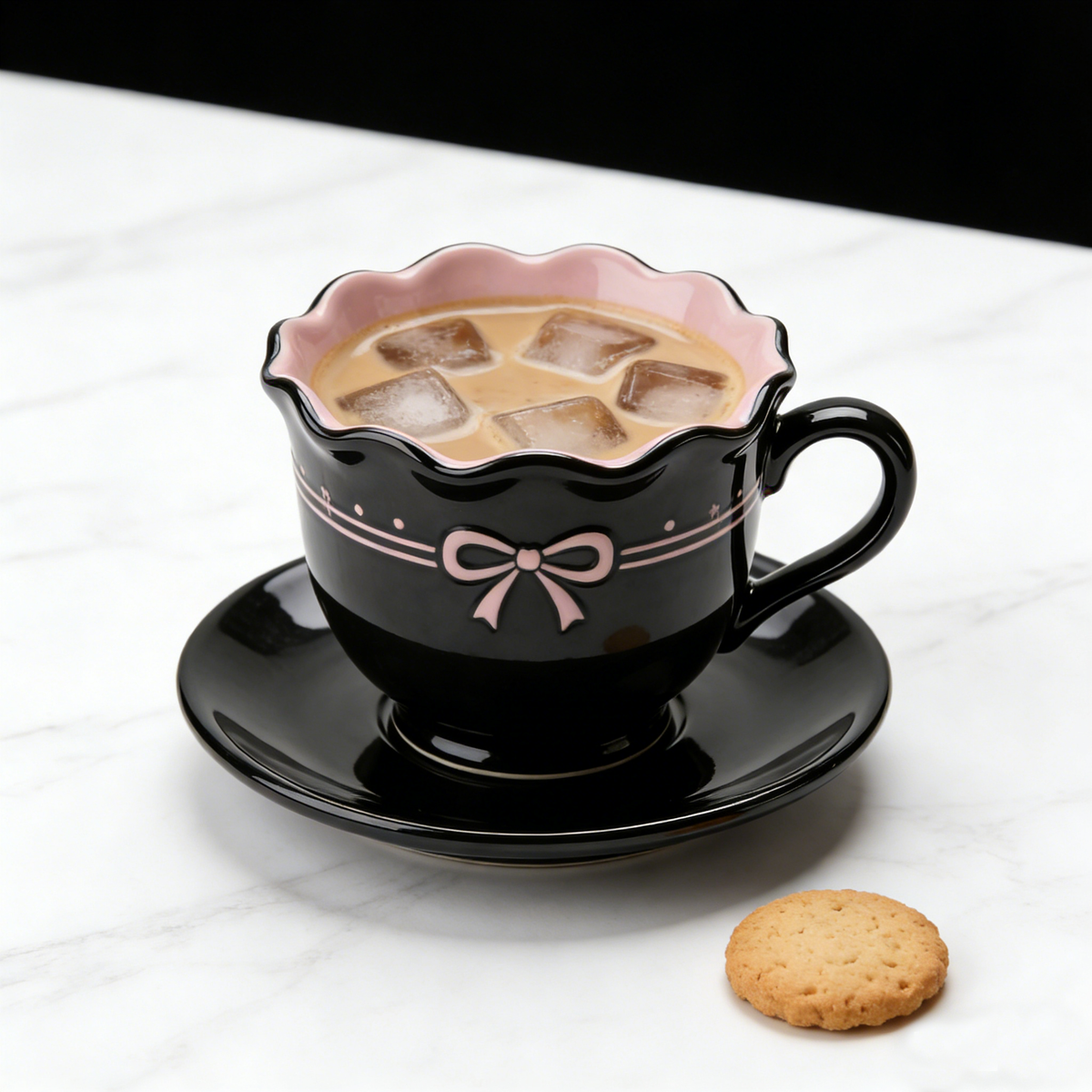 Black & Pink Bow Ruffled Cup