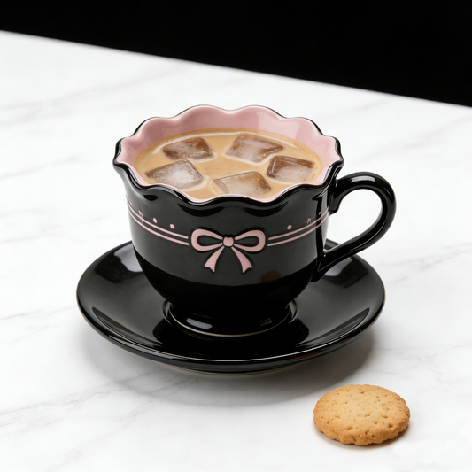 Black & Pink Bow Ruffled Cup