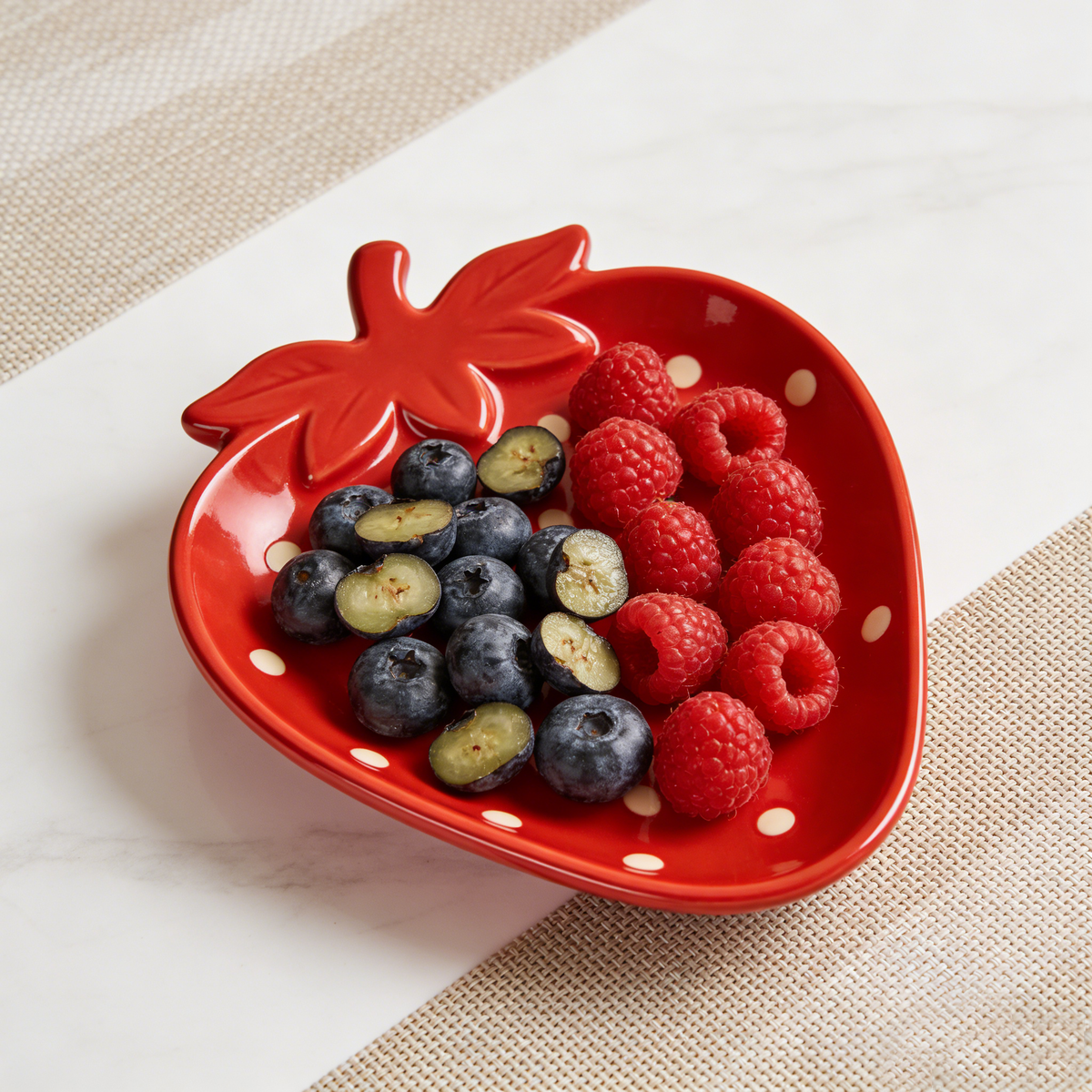 Red Strawberry Shaped Polka Dot Ceramic Plate