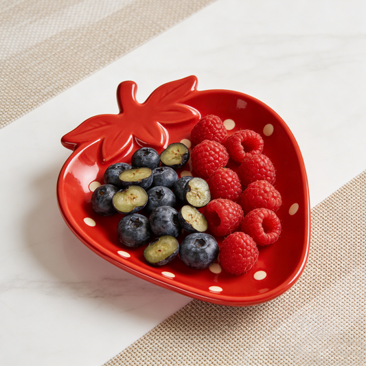 Red Strawberry Shaped Polka Dot Ceramic Plate