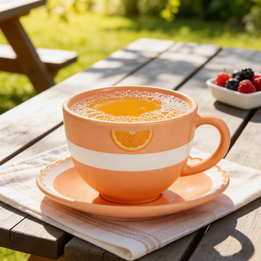 Orange Slice Embossed Ceramic Cup and Saucer Set