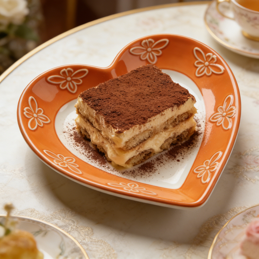 Orange Heart Floral Embossed Ceramic Plate