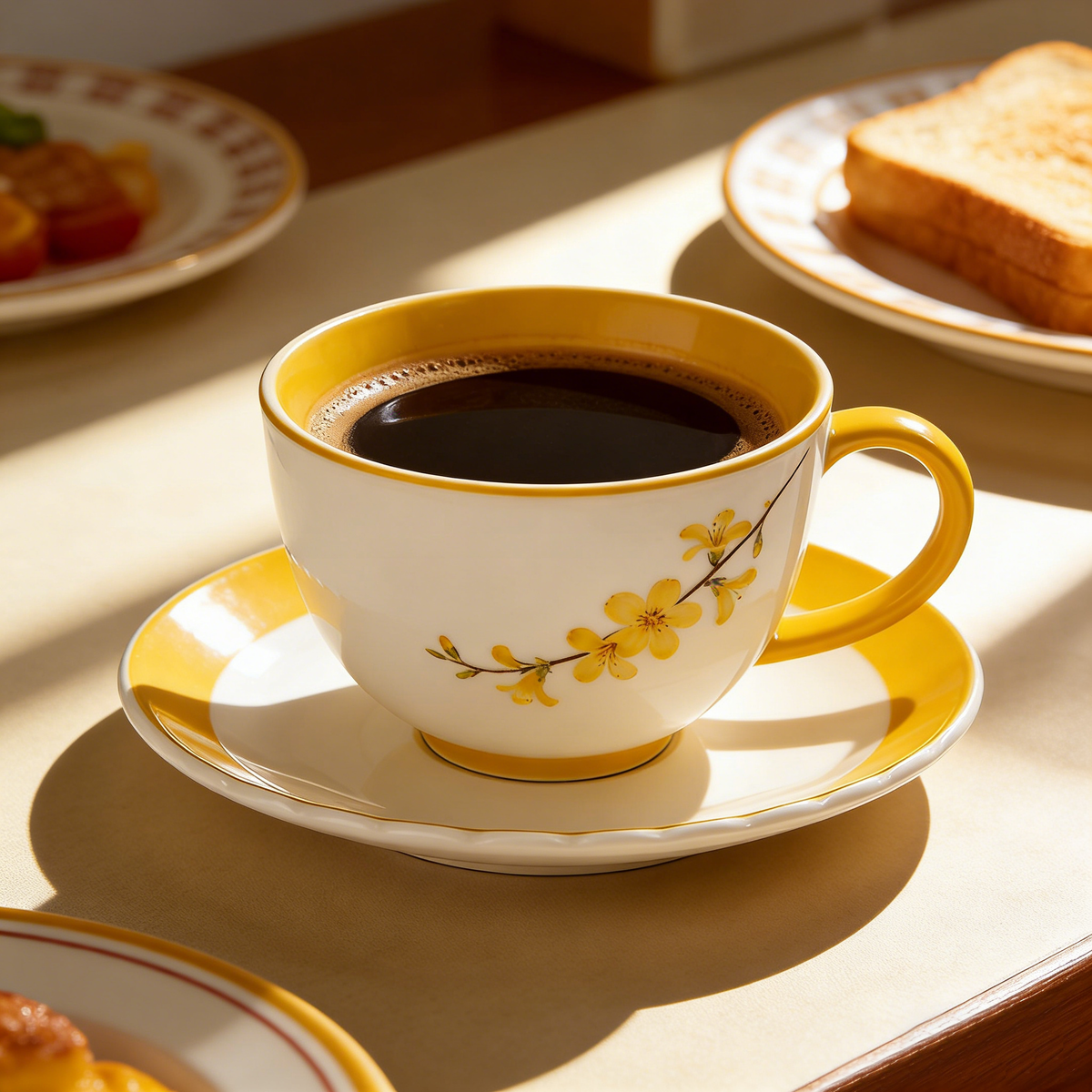 Jasmine Branch Hand-Painted Ceramic Cup and Saucer Set