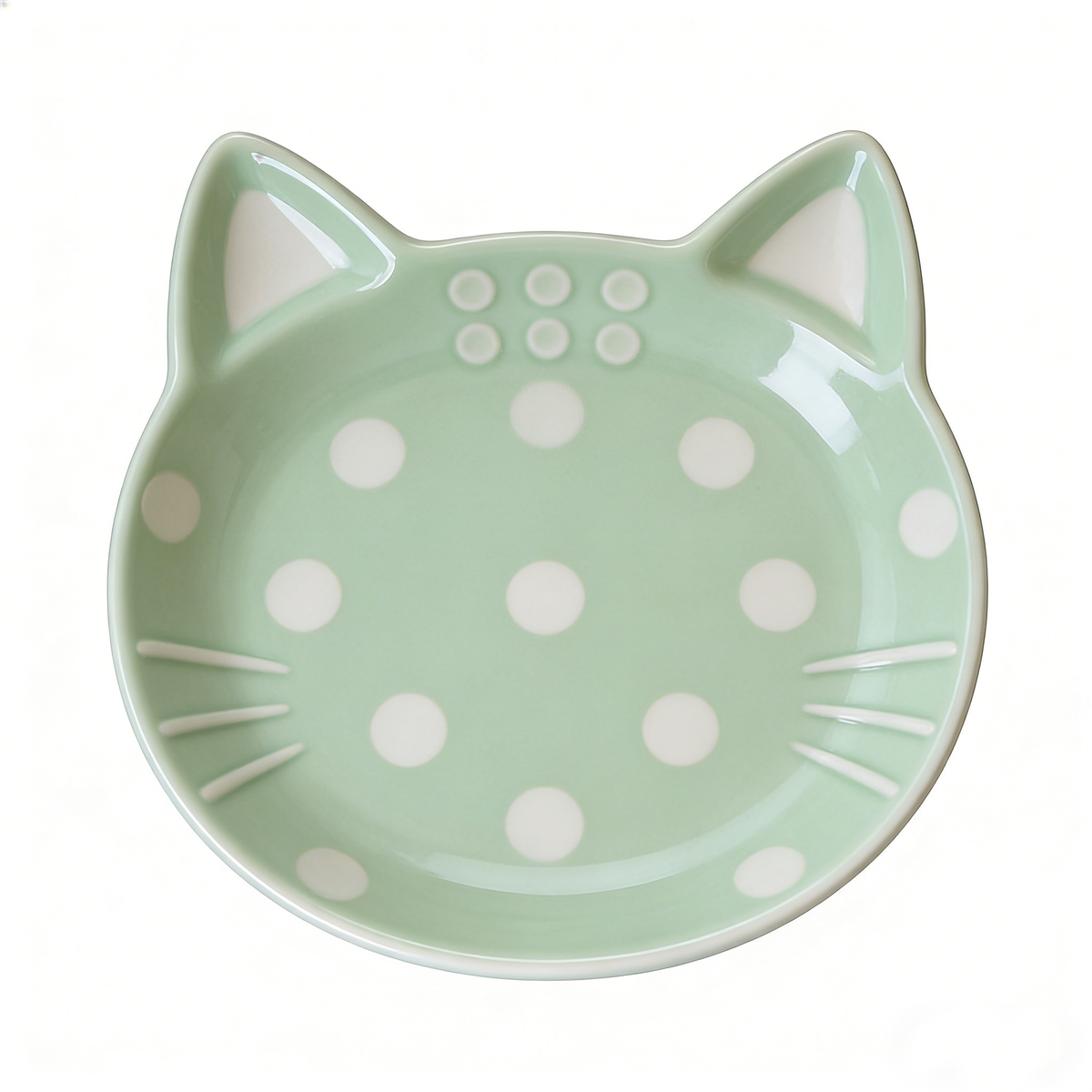 Light Green Cat Shaped Polka Dot Ceramic Plate