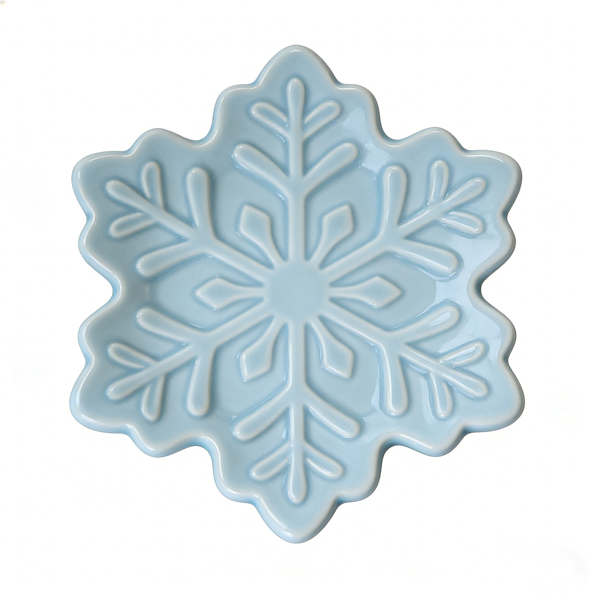 Light Blue Snowflake Shaped Embossed Ceramic Plate