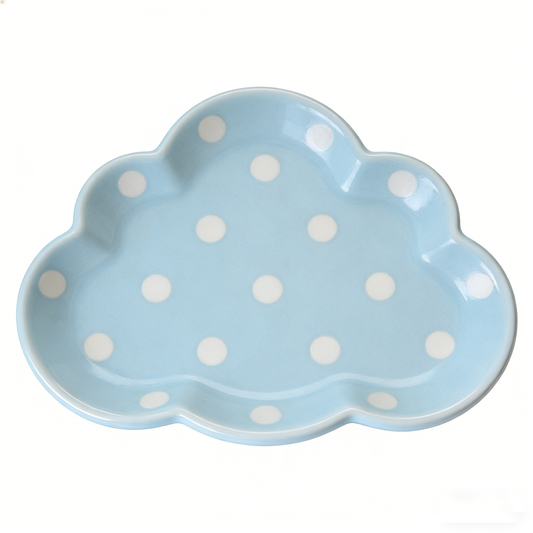Light Blue Cloud Shaped Polka Dot Ceramic Plate