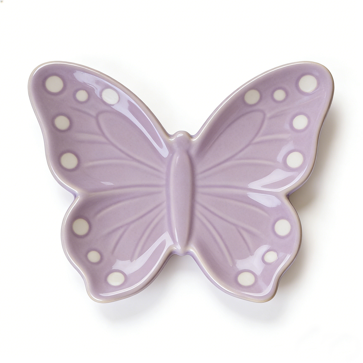Purple Butterfly Shaped Polka Dot Ceramic Plate