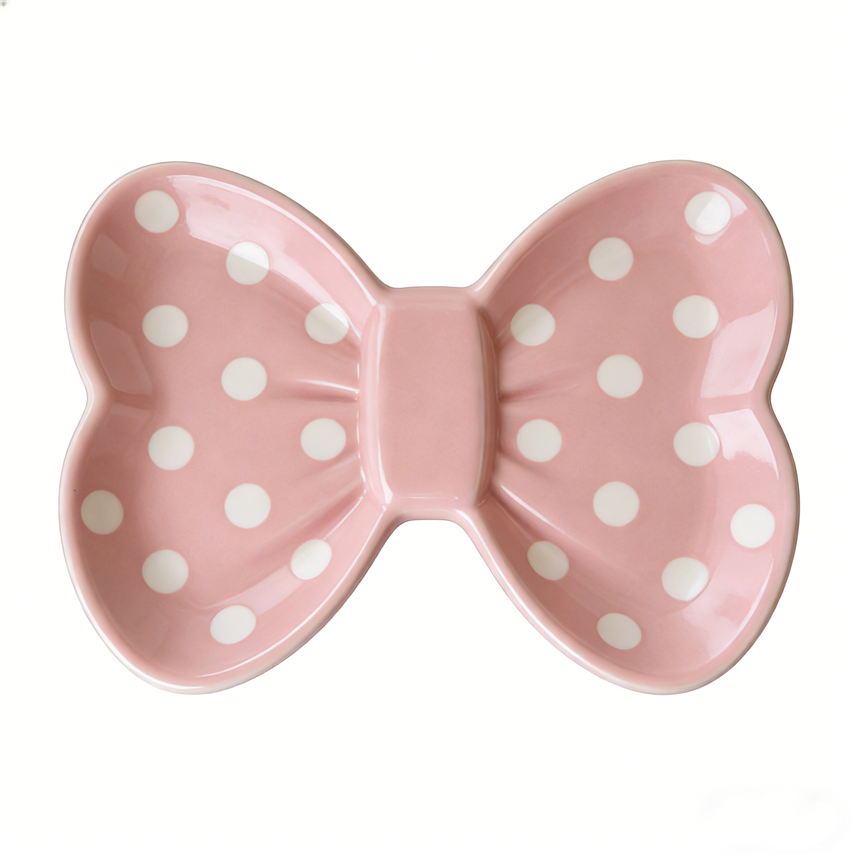 Pink Bow Shaped Polka Dot Ceramic Plate