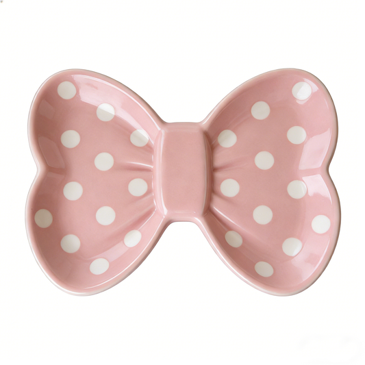 Pink Bow Shaped Polka Dot Ceramic Plate