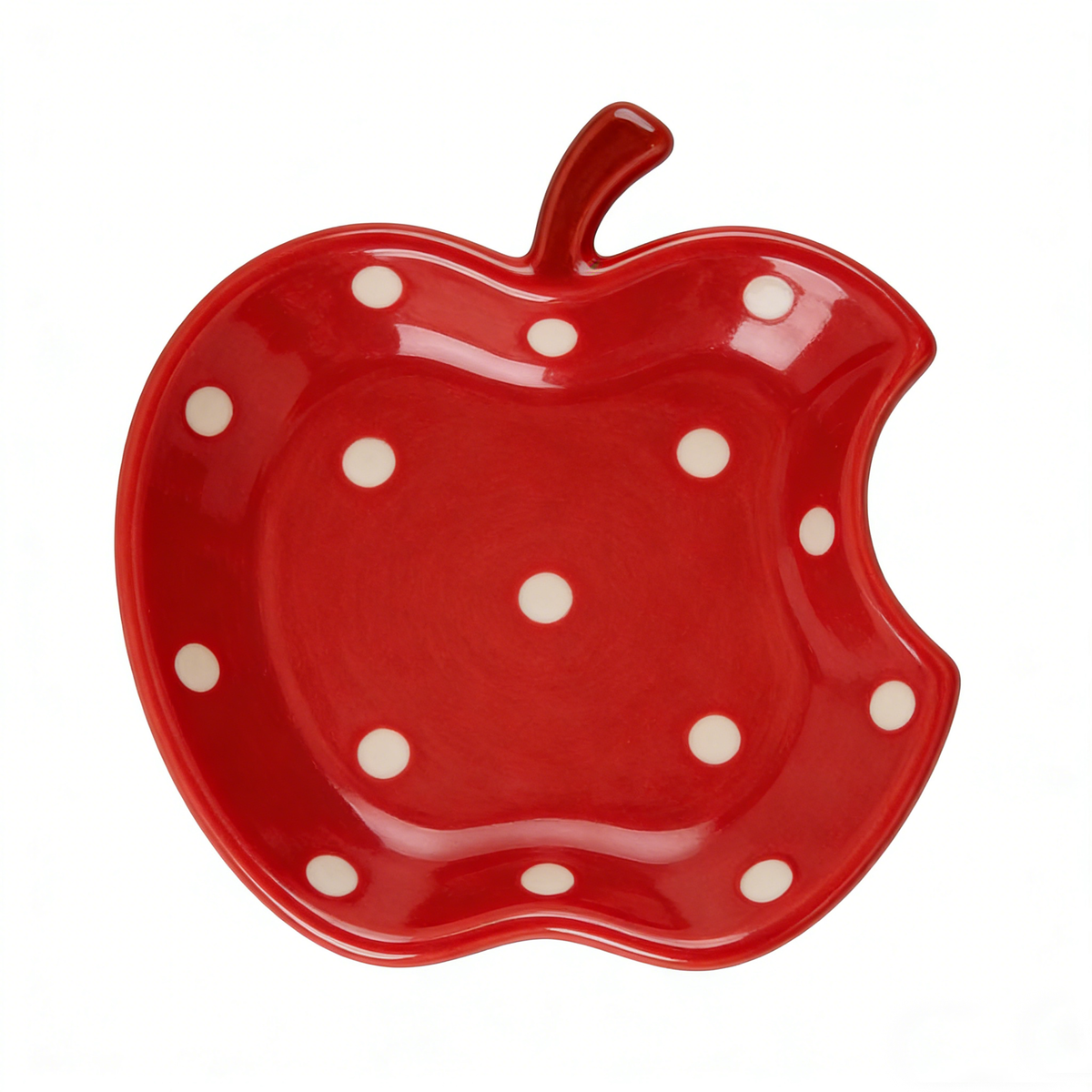Red Apple Shaped Polka Dot Ceramic Plate
