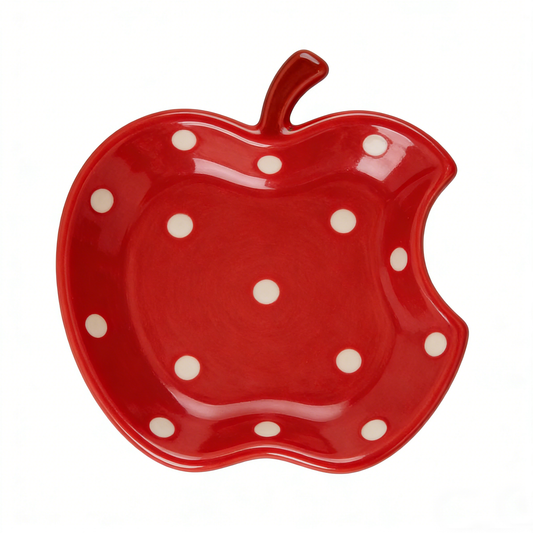 Red Apple Shaped Polka Dot Ceramic Plate