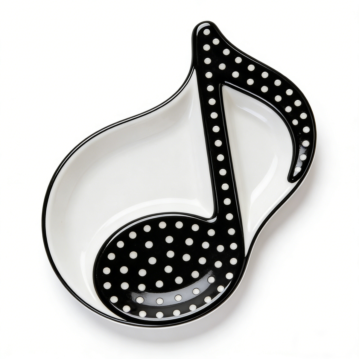 Black & White Music Note Shaped Polka Dot Ceramic Plate