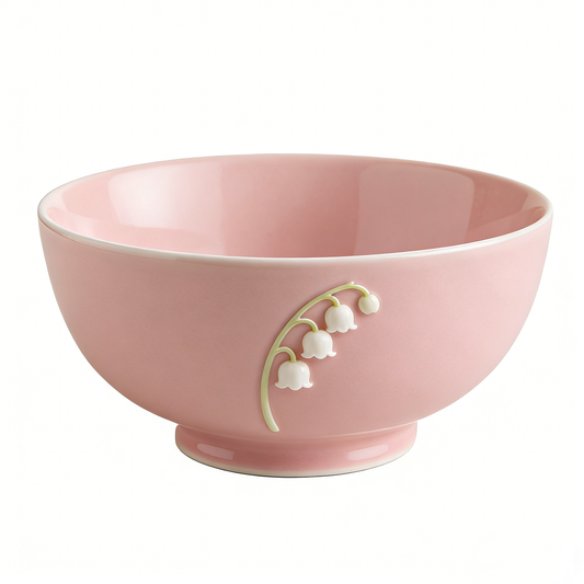 Pink Lily of the Valley Embossed Ceramic Bowl