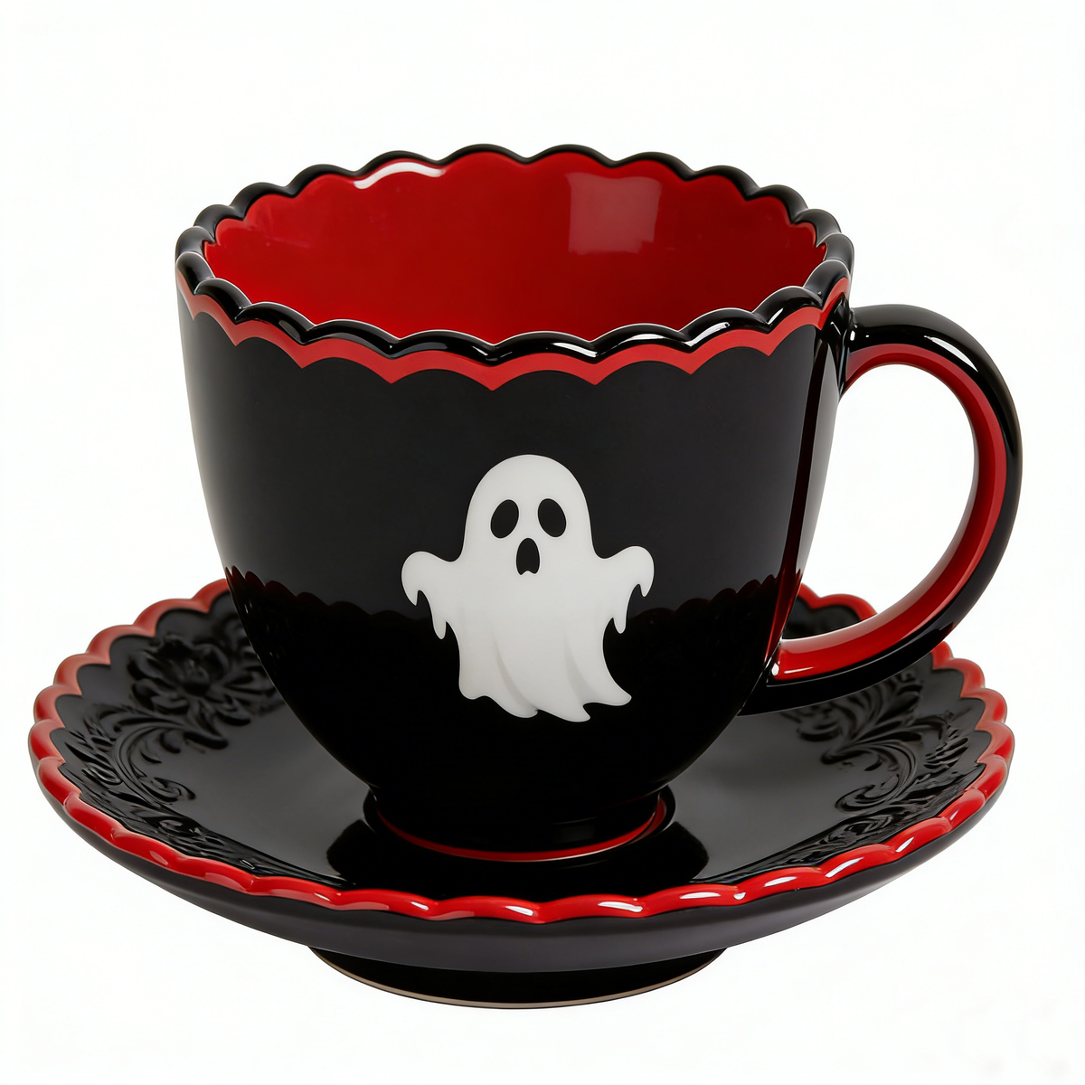 Black & Red Ghost Scalloped Cup