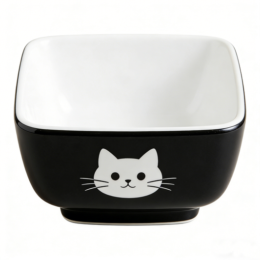 Minimalist Cat Face Square Ceramic Bowl