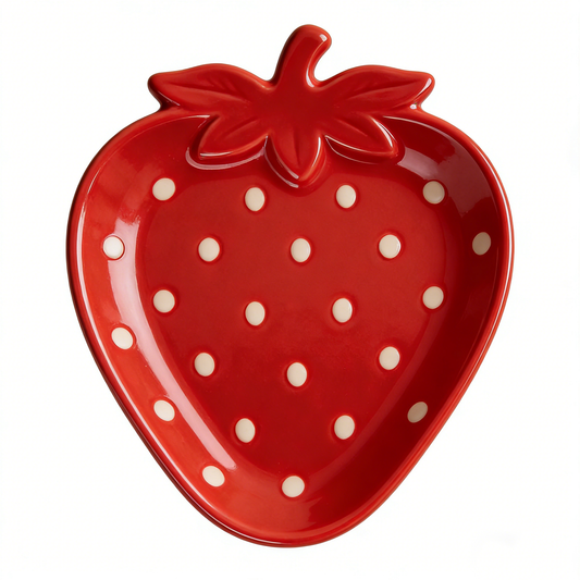 Red Strawberry Shaped Polka Dot Ceramic Plate