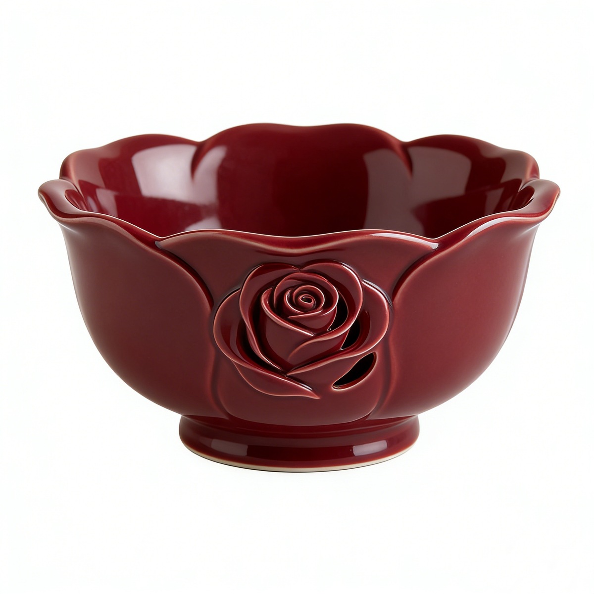 Burgundy Rose Shaped Ceramic Bowl