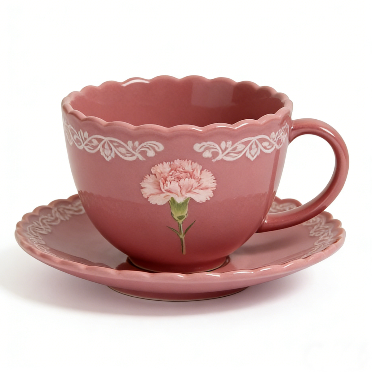 Dusty Pink Carnation Vintage Ceramic Cup and Saucer Set