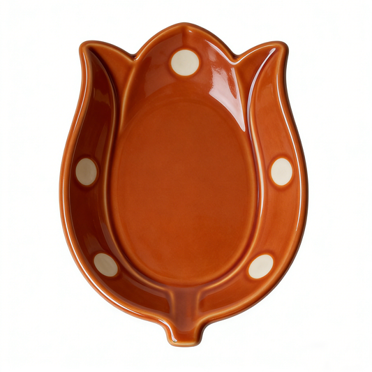 Orange Tulip Shaped Polka Dot Ceramic Plate