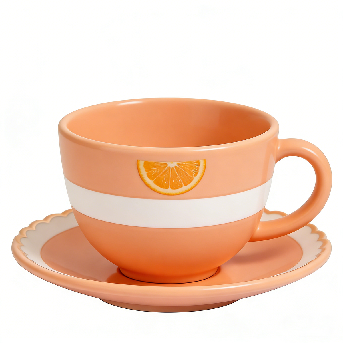 Orange Slice Embossed Ceramic Cup and Saucer Set