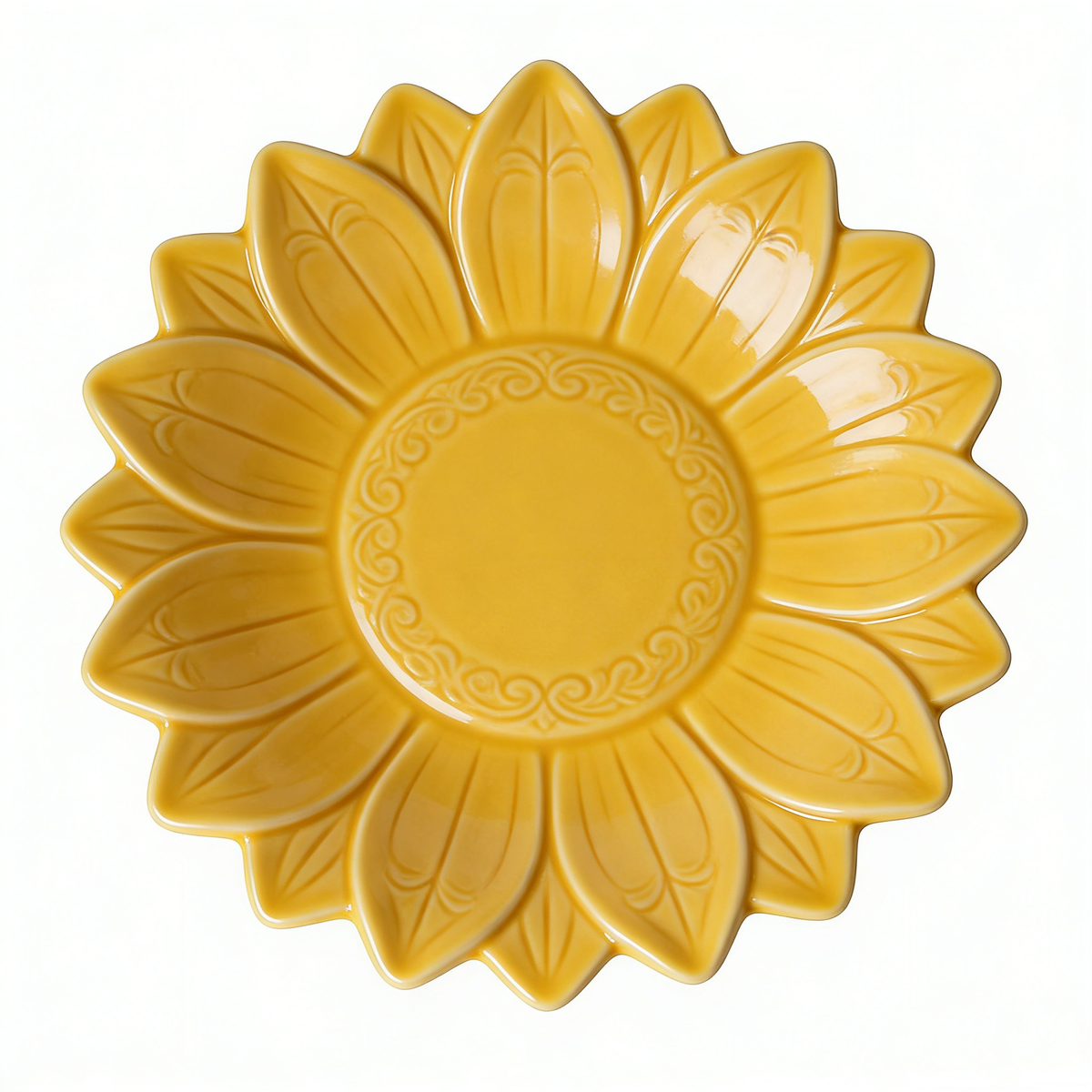 Yellow Sunflower Embossed Ceramic Plate
