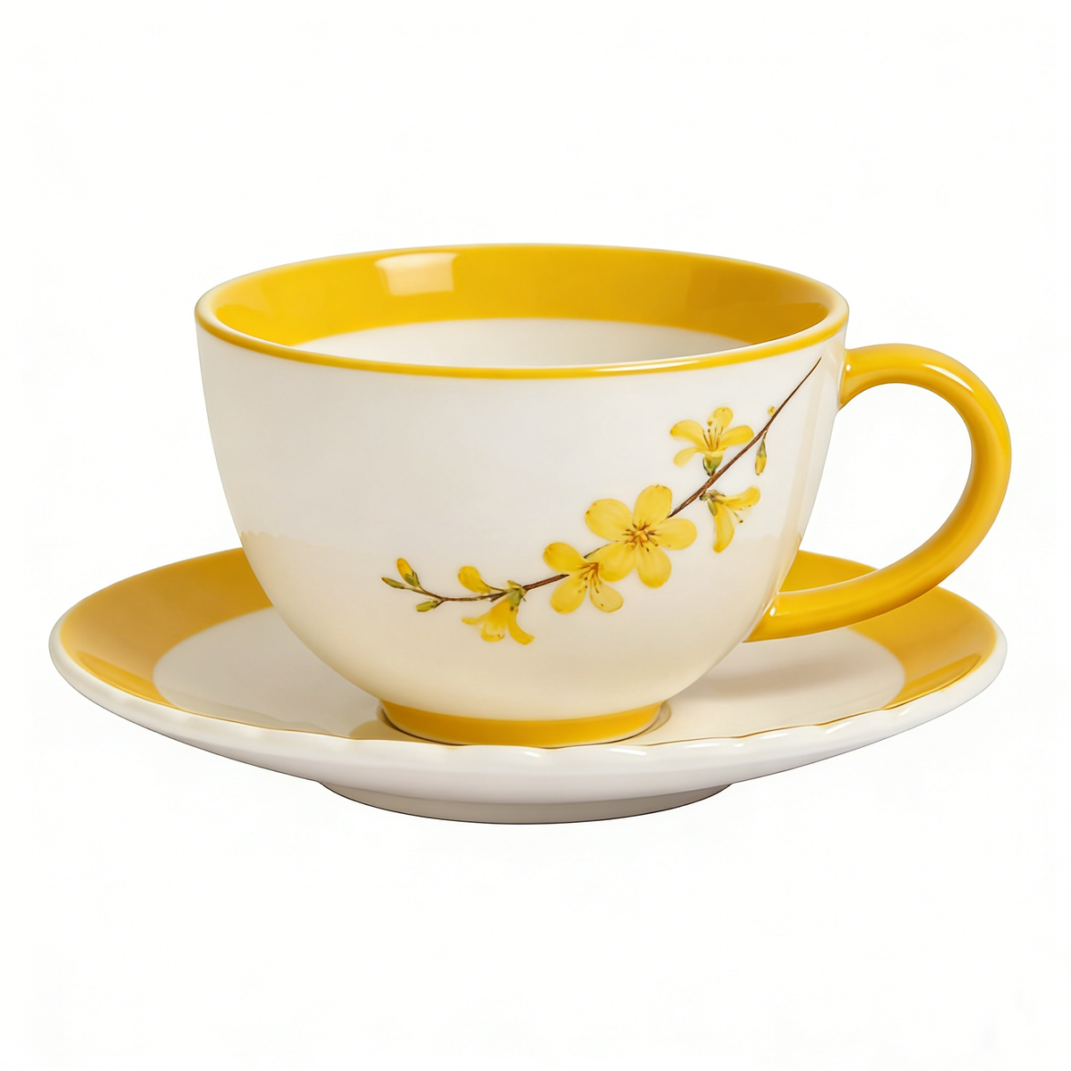 Jasmine Branch Hand-Painted Ceramic Cup and Saucer Set