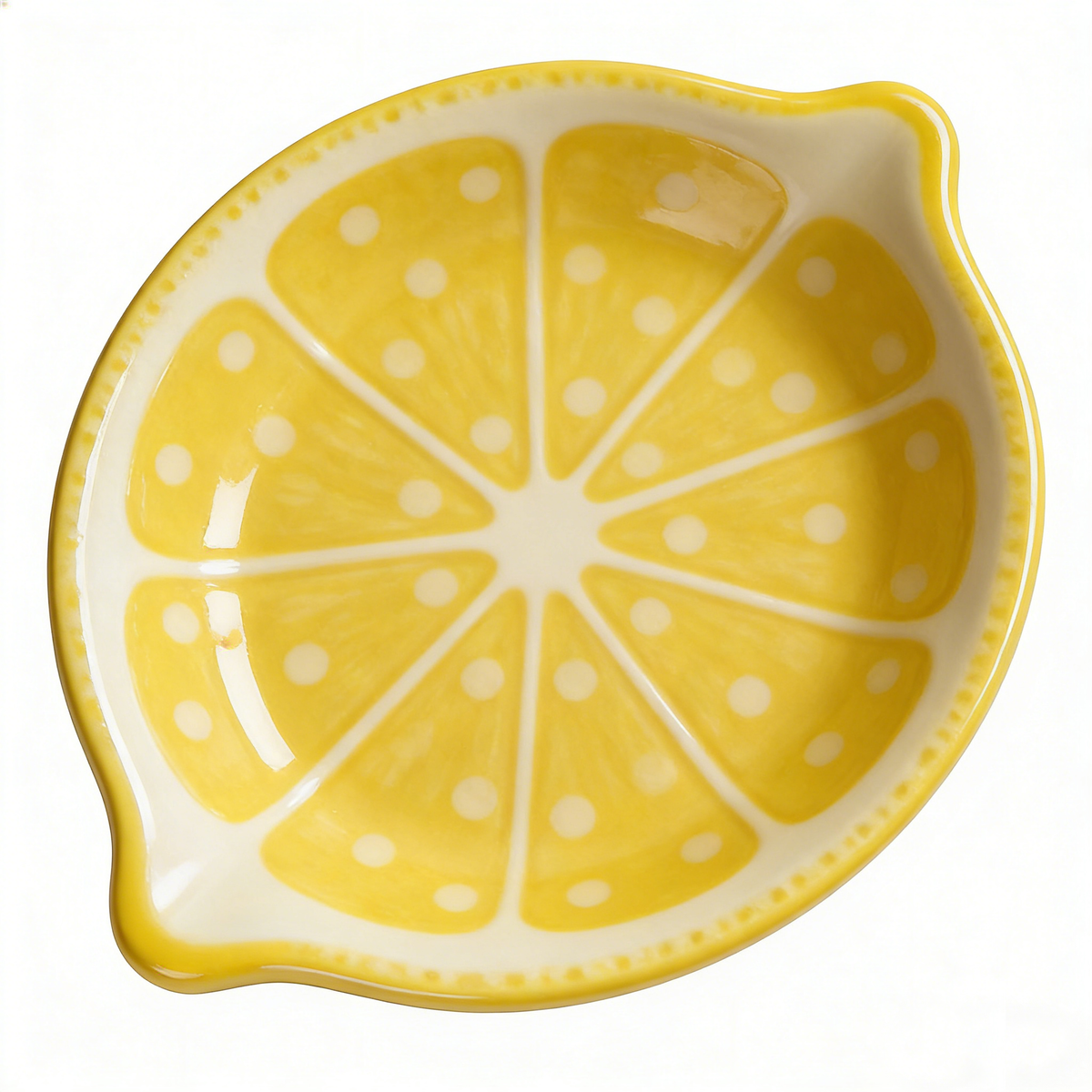 Yellow Lemon Slice Polka Dot Ceramic Plate