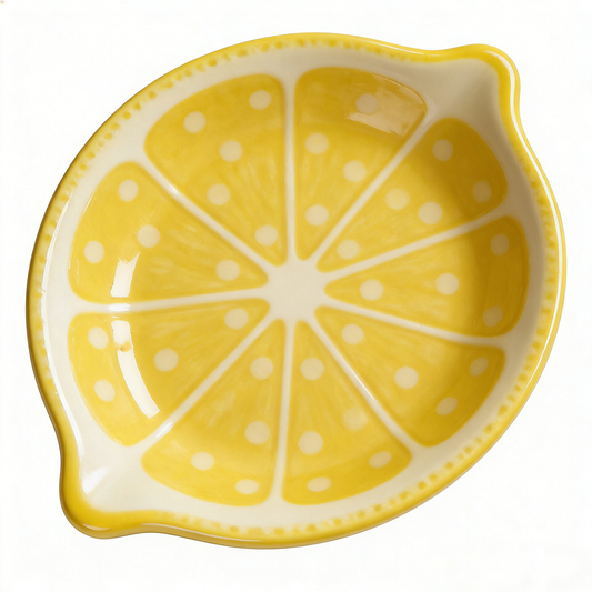 Yellow Lemon Slice Polka Dot Ceramic Plate